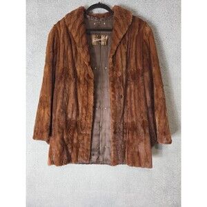 Vtg Ferdinand Roth Mink Fur Coat Womens Brown Mid Length Hook Silk Lined 60s